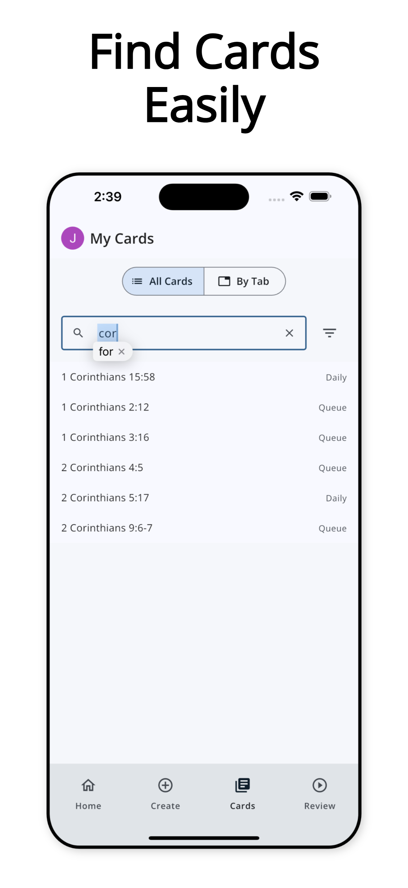 Find Cards Easily — search and filter your card collection